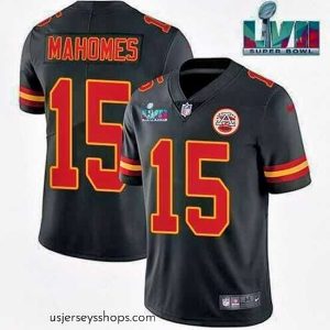 Stellar Kansas City Chiefs 15 Patrick Mahomes Black Super Bowl LVII Patch Vapor Untouchable Limited Stitched Jersey