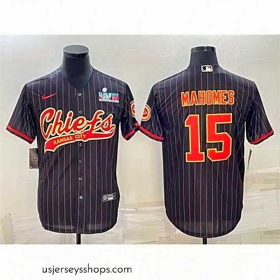 Magnificent Kansas City Chiefs 15 Patrick Mahomes Black With Super Bowl LVII Patch Cool Base Stitched Baseball Jersey