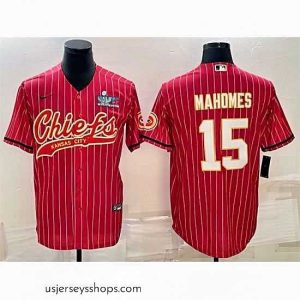 Enchanting Kansas City Chiefs 15 Patrick Mahomes Red With Super Bowl LVII Patch Cool Base Stitched Baseball Jersey