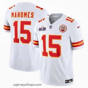 Enchanting Kansas City Chiefs 15 Patrick Mahomes White 2023 F.U.S.E  Vapor Untouchable Limited Stitched 2024 Super Bowl LVIII Jersey