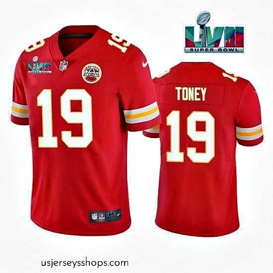Stellar Kansas City Chiefs 19 Kadarius Toney Red Super Bowl LVII Patch Vapor Untouchable Limited Stitched Football Jersey