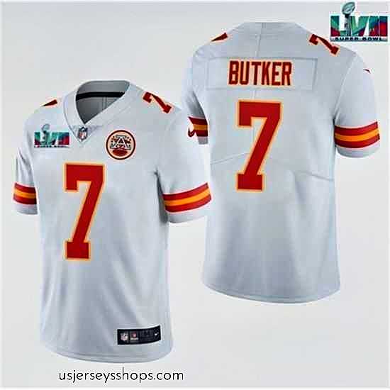 Magnificent Kansas City Chiefs 7 Harrison Butker White Super Bowl LVII Patch Vapor Untouchable Limited Stitched Jersey