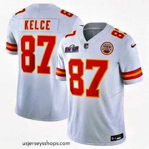 Exquisite Kansas City Chiefs 87 Travis Kelce White 2023 F.U.S.E  Vapor Untouchable Limited Stitched 2024 Super Bowl LVIII Jersey