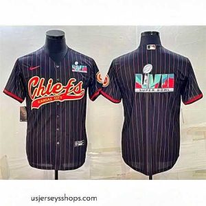 Exquisite Kansas City Chiefs Black With Super Bowl LVII Big Logo Cool Base Stitched Baseball Jersey