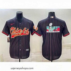Alluring Kansas City Chiefs Black With Super Bowl LVII Big Logo Cool Base Stitched Baseball JerseyS
