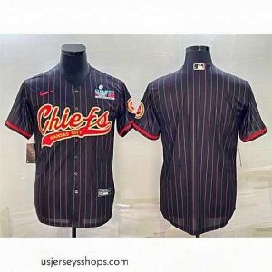 Stunning Kansas City Chiefs Blank Black With Super Bowl LVII Patch Cool Base Stitched Baseball Jersey
