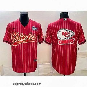 Glamorous Kansas City Chiefs Red Team Big Logo With Super Bowl LVII Patch Cool Base Stitched Baseball Jersey