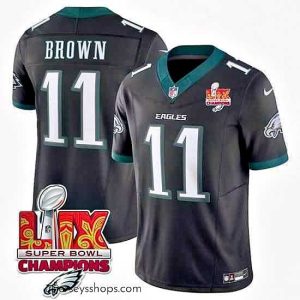 Stellar Philadelphia Eagles 11 A J  Brown Black 2025 Eagles Logo Super Bowl LIX Patch New F.U.S.E  Vapor Untouchable Limited Stitched Football Jersey