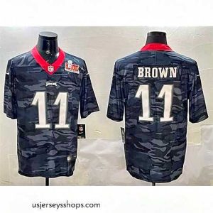 Stunning Philadelphia Eagles 11 A  J  Brown Black 2025 Super Bowl LIX Patch Camo Vapor Untouchable Limited Stitched Football Jersey