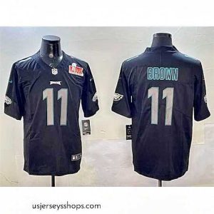 Sensational Philadelphia Eagles 11 A J  Brown Black 2025 Super Bowl LIX Patch Impact Vapor Untouchable Limited Stitched Football Jersey
