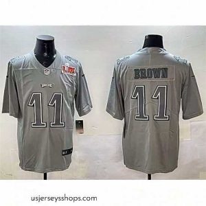 Enchanting Philadelphia Eagles 11 A  J  Brown Grey 2025 Super Bowl LIX Patch Atmosphere Fashion Vapor Untouchable Limited Stitched Football Jersey