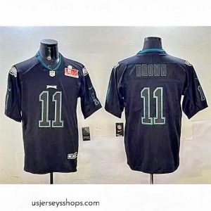 Stunning Philadelphia Eagles 11 A J  Brown Lights Out Black 2025 Super Bowl LIX Patch Color Rush Vapor Untouchable Limited Stitched Football Jersey