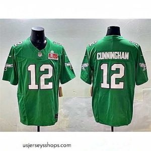 Magnificent Philadelphia Eagles 12 Randall Cunningham Green 2025 Super Bowl LIX Patch F.U.S.E  Throwback Vapor Untouchable Limited Stitched Football Jersey