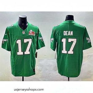 Exquisite Philadelphia Eagles 17 Nakobe Dean Green 2025 Super Bowl LIX Patch F.U.S.E  Throwback Vapor Untouchable Limited Stitched Football Jersey