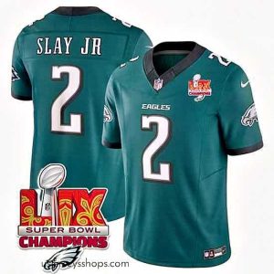 Enchanting Philadelphia Eagles 2 Darius Slay JR Green 2025 Eagles Logo Super Bowl LIX Patch New F.U.S.E  Vapor Limited Stitched Football Jersey
