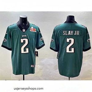Captivating Philadelphia Eagles 2 Darius Slay Jr  Green 2025 Super Bowl LIX Patch Vapor Untouchable Limited Stitched Football Jersey
