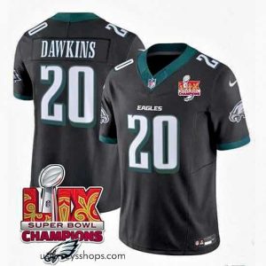 Enchanting Philadelphia Eagles 20 Brian Dawkins Black 2025 Eagles Logo Super Bowl LIX Patch New F.U.S.E  Vapor Limited Stitched Football Jersey