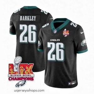 Glamorous Philadelphia Eagles 26 Saquon Barkley Black 2025 Eagles Logo Super Bowl LIX Patch New F.U.S.E  Vapor Untouchable Limited Stitched Football Jersey