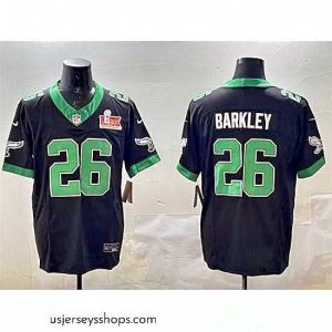 Breathtaking Philadelphia Eagles 26 Saquon Barkley Black 2025 Super Bowl LIX Patch F.U.S.E  Vapor Untouchable Limited Stitched Football Jersey