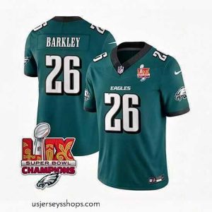 Sensational Philadelphia Eagles 26 Saquon Barkley Green 2025 Eagles Logo Super Bowl LIX Patch New F.U.S.E  Vapor Untouchable Limited Stitched Football Jersey