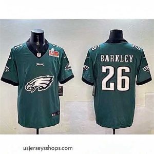 Stellar Philadelphia Eagles 26 Saquon Barkley Green 2025 Super Bowl LIX Patch Team Big Logo Vapor Untouchable Limited Stitched Football Jersey