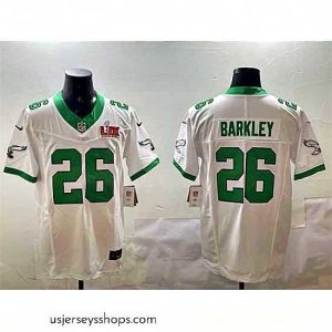 Magnificent Philadelphia Eagles 26 Saquon Barkley White 2025 Super Bowl LIX Patch F.U.S.E  Vapor Untouchable Limited Stitched Football Jersey