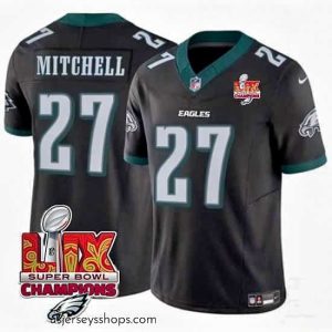 Captivating Philadelphia Eagles 27 Quinyon Mitchell Black 2025 Eagles Logo Super Bowl LIX Patch New F.U.S.E  Vapor Untouchable Limited Stitched Football Jersey