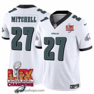 Enchanting Philadelphia Eagles 27 Quinyon Mitchell White 2025 Eagles Logo Super Bowl LIX Patch New F.U.S.E  Vapor Limited Stitched Football Jersey