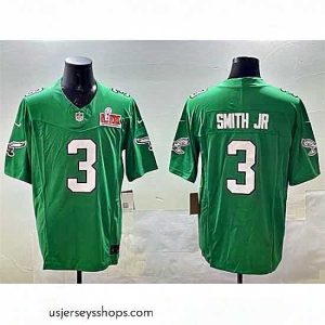 Magnificent Philadelphia Eagles 3 Nolan Smith Jr  Green 2025 Super Bowl LIX Patch F.U.S.E  Throwback Vapor Untouchable Limited Stitched Football Jersey