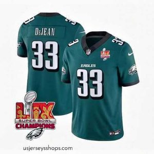 Magnificent Philadelphia Eagles 33 Cooper DeJean Green 2025 Eagles Logo Super Bowl LIX Patch New F.U.S.E  Vapor Untouchable Limited Stitched Football Jersey