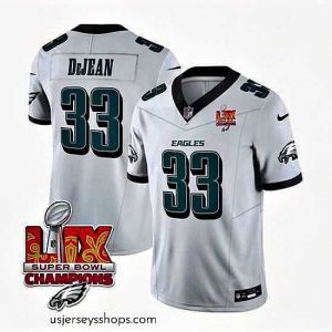 Magnificent Philadelphia Eagles 33 Cooper DeJean White 2025 Eagles Logo Super Bowl LIX Patch New F.U.S.E  Vapor Untouchable Limited Stitched Football Jersey