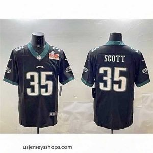 Glamorous Philadelphia Eagles 35 Boston Scott Black 2025 Super Bowl LIX Patch Vapor Untouchable Limited Stitched Football Jersey