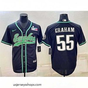 Magnificent Philadelphia Eagles 55 Brandon Graham Black With Super Bowl LVII Patch Cool Base Stitched Baseball Jersey