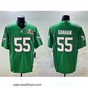 Exquisite Philadelphia Eagles 55 Brandon Graham Green 2025 Super Bowl LIX Patch F.U.S.E  Throwback Vapor Untouchable Limited Stitched Football Jersey