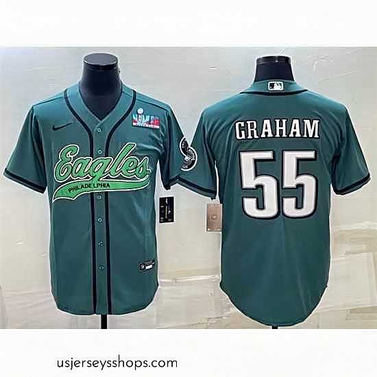 Stunning Philadelphia Eagles 55 Brandon Graham Green With Super Bowl LVII Patch Cool Base Stitched Baseball Jersey