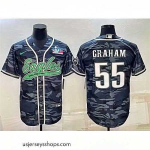 Alluring Philadelphia Eagles 55 Brandon Graham Grey Camo With Super Bowl LVII Patch Cool Base Stitched Baseball Jersey