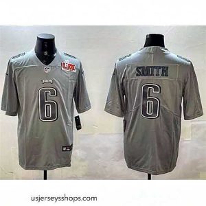 Stellar Philadelphia Eagles 6 DeVonta Smith Grey 2025 Super Bowl LIX Patch Atmosphere Fashion Vapor Untouchable Limited Stitched Football Jersey