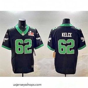 Captivating Philadelphia Eagles 62 Jason Kelce Black 2025 Super Bowl LIX Patch F.U.S.E  Vapor Untouchable Limited Stitched Football Jersey