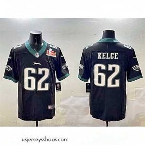 Captivating Philadelphia Eagles 62 Jason Kelce Black 2025 Super Bowl LIX Patch Vapor Untouchable Limited Stitched Football Jersey