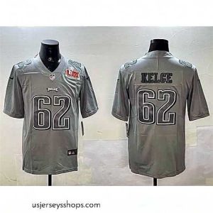 Stunning Philadelphia Eagles 62 Jason Kelce Grey 2025 Super Bowl LIX Patch Atmosphere Fashion Vapor Untouchable Limited Stitched Football Jersey