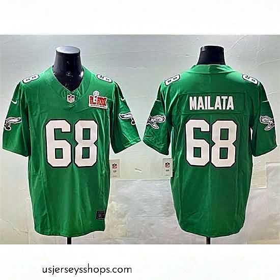 Stellar Philadelphia Eagles 68 Jordan Mailata Green 2025 Super Bowl LIX Patch F.U.S.E Throwback Vapor Untouchable Limited Stitched Football Jersey