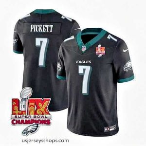 Glamorous Philadelphia Eagles 7 Kenny Pickett Black 2025 Eagles Logo Super Bowl LIX Patch New F.U.S.E  Vapor Limited Stitched Football Jersey