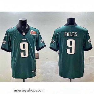 Stunning Philadelphia Eagles 9 Nick Foles Green 2025 Super Bowl LIX Patch Vapor Untouchable Limited Stitched Football Jersey