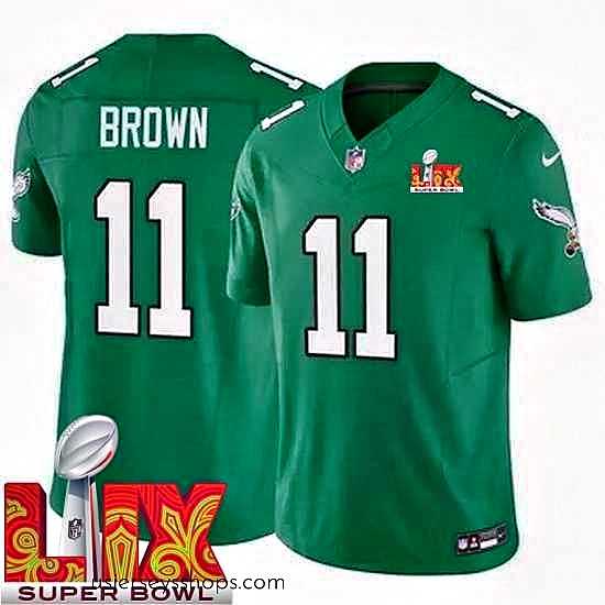 Enchanting Philadelphia Eagles A.J. Brown #11 Kelly Green 2024 2025 Super Bowl LIX F.U.S.E Stitched NFL Jersey