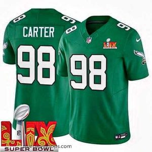 Magnificent Philadelphia Eagles Jalen Carter #98 Kelly Green 2024 2025 Super Bowl LIX F.U.S.E Stitched NFL Jersey