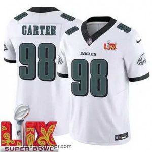 Glamorous Philadelphia Eagles Jalen Carter #98 White 2024 2025 Super Bowl LIX F.U.S.E Stitched NFL Jersey