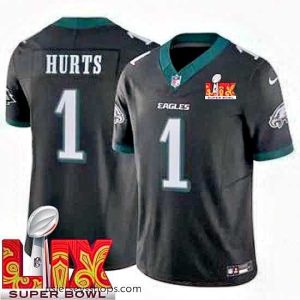 Stellar Philadelphia Eagles Jalen Hurts #1 Black 2024 2025 Super Bowl LIX F.U.S.E Stitched NFL Jersey