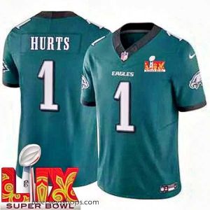 Exquisite Philadelphia Eagles Jalen Hurts #1 Green 2024 2025 Super Bowl LIX F.U.S.E Stitched NFL Jersey