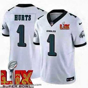 Magnificent Philadelphia Eagles Jalen Hurts #1 White 2024 2025 Super Bowl LIX F.U.S.E Stitched NFL Jersey