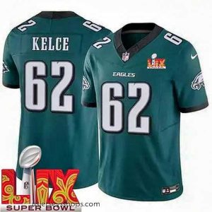 Captivating Philadelphia Eagles Jason Kelce #62 Green 2024 2025 Super Bowl LIX F.U.S.E Stitched NFL Jersey